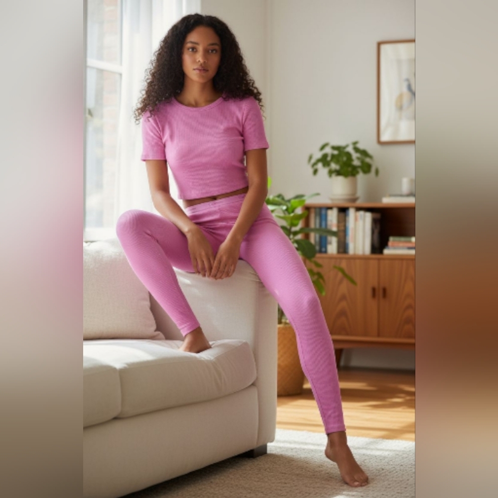 Calvin Klein Pure Ribbed Leggings . lilac Rain - Picture 11 of 16